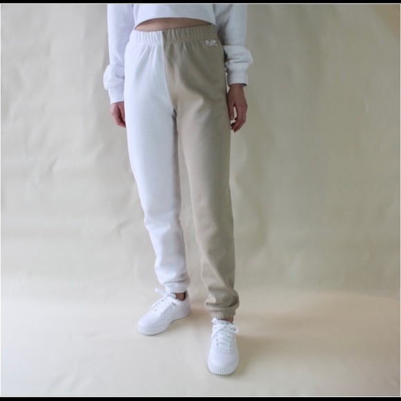 Beige and white colour block sweatpants - Picture 1 of 4